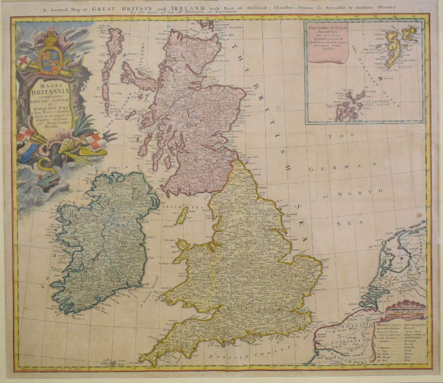 Great Britain and Ireland. A coloured map, A General Map of Great Britain and Ireland with part of