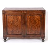 An early 19th century mahogany collectors cabinet, cross banded, having a pair of panel doors