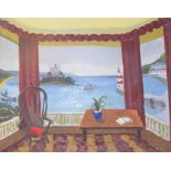 Cornish school, a view from a window, oil on board, 39.5 x 50 cm