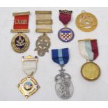 A silver Masonic medallion, others similar and other Masonic regalia (qty)