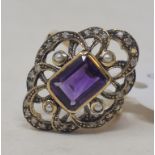 A 9ct gold, amethyst, pearl and diamond ring, approx. ring size Q Modern