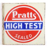 A double sided enamel advertising sign, Pratts High Test Sealed, with hanging flange, 55 cm wide See