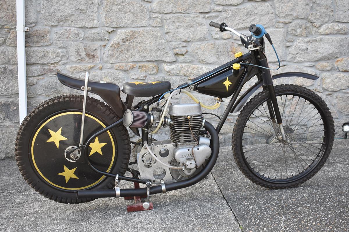 A speedway competition motorcycle, unregistered, black and yellow. This speedway bike comes direct