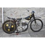 A speedway competition motorcycle, unregistered, black and yellow. This speedway bike comes direct