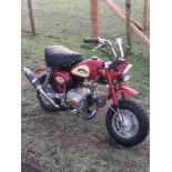 A 1989 Honda Z50 Daytona monkey bike, registration number F309 HAK, red. Having formed part of a