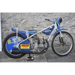 A speedway competition motorcycle, unregistered, blue. This speedway bike comes direct from a