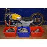 A BSA Victor B441 scrambler project, comprising a frame, alloy fuel tank, engine crank cases,