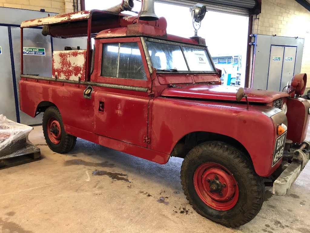 A 1964 Land Rover Series IIA 109 LWB fire engine project, no paperwork, red. This very original fire