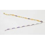A 14ct white gold and amethyst bracelet, and a yellow coloured metal, amethyst and white stone