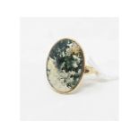 A 9ct gold and moss agate ring Moss agate approx. 20 x 16 mm. Ring size difficult to measure due