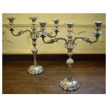 A pair of Victorian silver plated three light candelabra, 51 cm high (2)