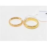 A 22ct gold wedding band, approx. ring size N½, and another, approx. ring size M, approx. 11.9 g (2)