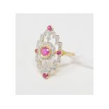 An Art Deco style 9ct gold, ruby and diamond panel ring, approx. ring size Q Report by NG Modern