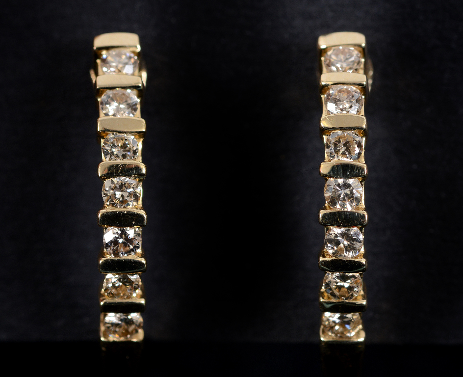 A pair of yellow coloured metal and diamond hoop earrings See illustration Report by NG Approx. 5.