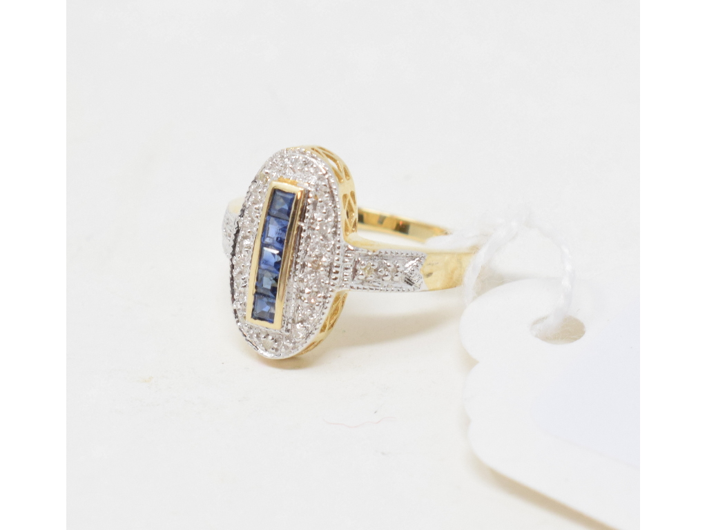 A 9ct gold, sapphire and diamond ring, approx. ring size M½ Report by NG Modern