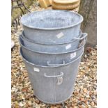 Four zinc garden buckets, the largest 46 cm diameter