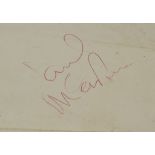 A Paul McCartney autograph, on a folded piece of paper Provenance: collected by the vendor's wife,