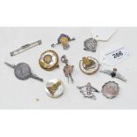 Ten sweetheart brooches, including a silver and enamel Royal Flying Corps, 3rd County of London
