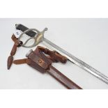 A QEIIR Royal Army Service Corps sword, with a wire bound fiskin grip, and leather mounted scabbard