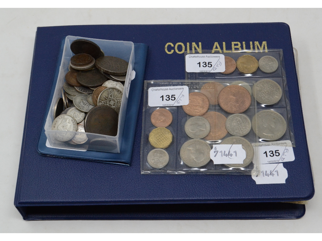 Assorted shillings, and other coins, in an album and loose