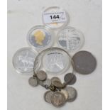 Two Occupied Jersey 6d banknotes, and assorted commemorative and other coins