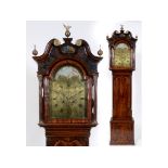 A longcase clock, the 34 cm square brass arched dial signed Robert Greaves, Macclesfield, with Roman