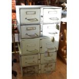 Five French painted metal chests, each with two drawers, 50 cm wide