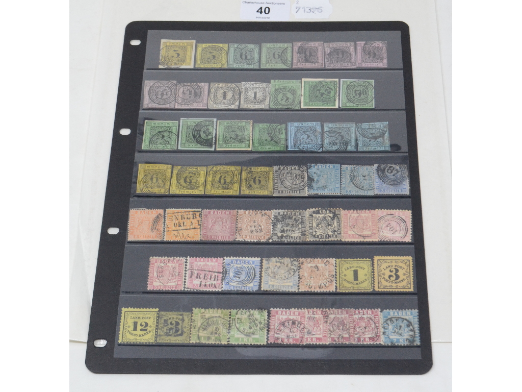 A stockcard of early mint/used Baden (Germany) stamps (cat £3,200+)