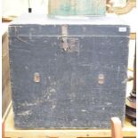 A late 19th/early 20th century black painted pine sailors box, 65 cm wide