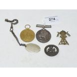 A British War Medal and Victory Medal, awarded to Pte H Risbridger 21st Lancers, his chain link