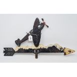 An unusual painted weathervane, in the form of a Spitfire flying through clouds, 60.5 cm wide See