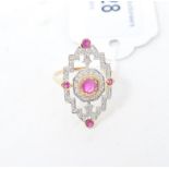 An Art Deco style 9ct gold, ruby and diamond panel ring, approx. ring size Q Report by NG Modern
