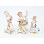 A Meissen figure, of cupid, damages, 11 cm high, and two others figures (3) Report by NG Cupid: