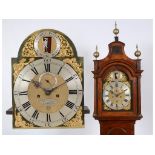 An automata longcase clock, the 30 cm arched square brass dial signed Willm Jourdain, London on a