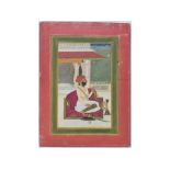 An Indian Samod gouache painting, of a seated man with a pipe, 27.5 x 20 cm (unframed) See