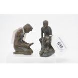 An Art Deco bronze, of a kneeling figure, 6 cm high, and another (2)