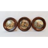 A Victorian pottery pot lid, The Enthusiast, framed, two others similar, assorted first day