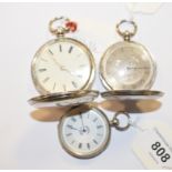 A silver hunter pocket watch, and two other watches (3)
