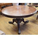 A Victorian mahogany loo table, on a tripod support, 128 cm diameter