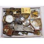 Assorted watch keys, lenses, components, a set of Harrison sovereign scales, a Coronet Midget