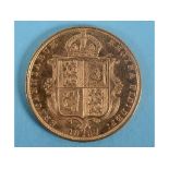 A Queen Victoria shield half sovereign, 1887 See illustration