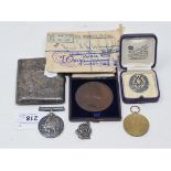 An 1848 Art-Union of London Hogarth medal, cased, a pair of medals awarded to U ADTREK Woodward