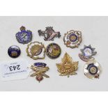 Ten sweetheart enamel badges, including MGC and 4th Hussars
