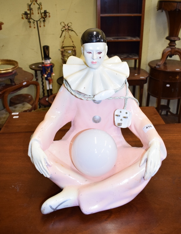 An Art Deco pottery lamp, in the form of Pierrot, 43 cm high