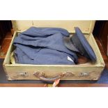 A RAF jacket, cap, and other items, in a suitcase