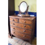 A Victorian mahogany bow front chest, of two short and three long drawers, on bracket feet, and a