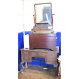 A Victorian mahogany dressing table mirror, 61 cm wide, a rosewood tea caddy, a tabletop chest of