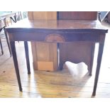 A 19th century inlaid mahogany serpentine front card table, on tapering square legs, 90 cm wide