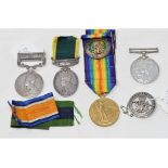 A pair of WWI medals, awarded to Pte RF Gabb ASC, a TEM (GVR), awarded Pte J Braddick 5 Som LI and