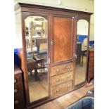 An Edwardian inlaid mahogany triple wardrobe, 184 cm wide